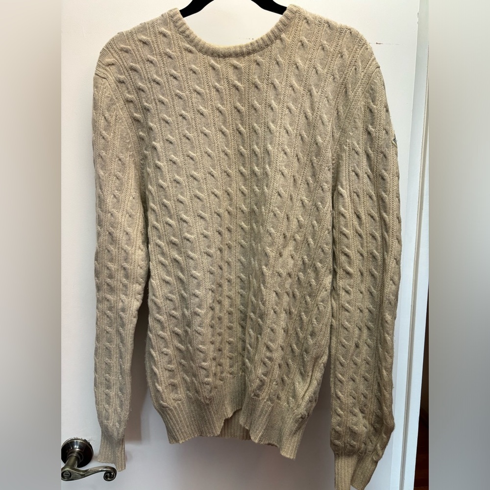 MONCLER MENS XL WOOL CABLE KNIT SWEATER CREWNECK CREAM BEIGE WARM $980